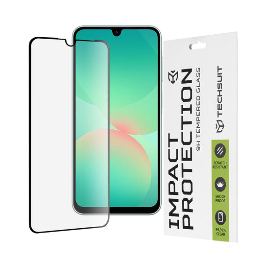 Techsuit skærmbeskyttelsesfilm til Samsung Galaxy A26 A266, hærdet glas, fuld lim, 111D, sort