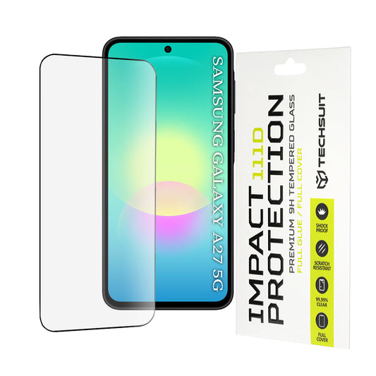 Techsuit skærmbeskyttelsesfilm til Samsung Galaxy A27 5G, hærdet glas, fuld lim, 111D, sort