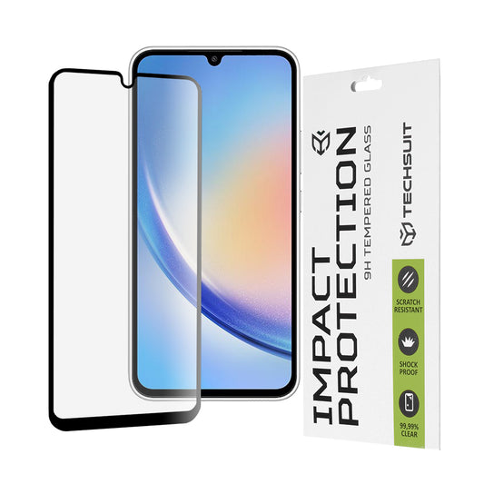 Techsuit Screen Protector Film for Samsung Galaxy A34 A346, Tempered Glass, Full Glue, 111D, Black