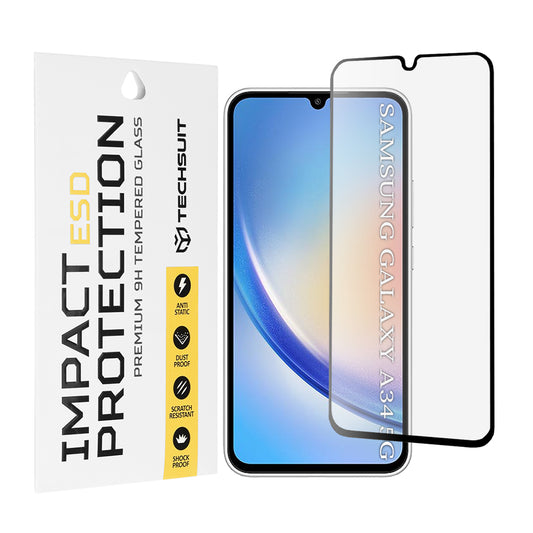 Techsuit Skærmbeskytter til Samsung Galaxy A34 A346, Hærdet Glas, Fuld Lim, Sort