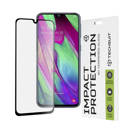 Techsuit skærmbeskyttelsesfilm til Samsung Galaxy A40 A405, hærdet glas, fuld lim, 111D, sort
