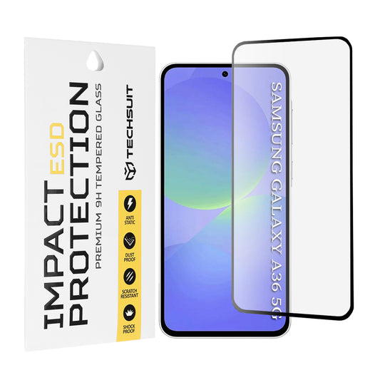 Techsuit skærmbeskytter til Samsung Galaxy A56 A566 / A36 A366, hærdet glas, fuld lim, sort