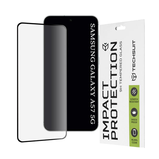 Skærmbeskyttelsesfolie Techsuit til Samsung Galaxy A57 5G, Hærdet Glas, Full Glue, 111D, Sort