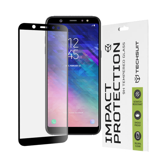 Techsuit skærmbeskyttelsesfilm til Samsung Galaxy A6 Plus (2018) A605, hærdet glas, fuld lim, 111D, sort