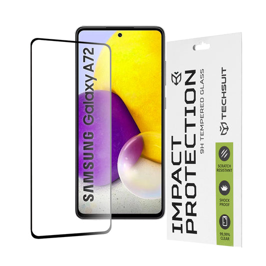 Techsuit Skærmbeskytter til Samsung Galaxy A72 A725 / A72 5G A726, Hærdet Glas, Full Glue, 111D, Sort