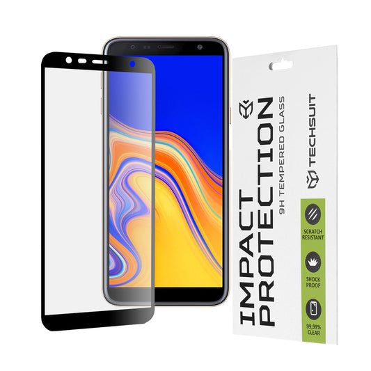 Techsuit skærmbeskyttelsesfilm til Samsung Galaxy J6+ J610 / J4 Plus (2018) J415, hærdet glas, fuld lim, 111D, sort