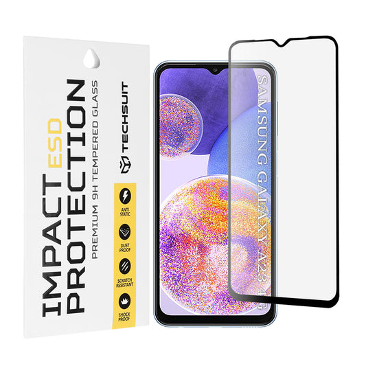 Techsuit skærmbeskyttelsesfilm til Samsung Galaxy M13 M135 / F13 E135 / A23 5G A236 / A23 A235 / M23 M236, hærdet glas, fuld lim, sort