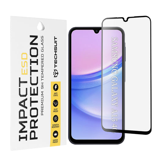 Techsuit skærmbeskyttelsesfilm til Samsung Galaxy M15 / A15 5G A156 / A15 A155, hærdet glas, fuld lim, sort
