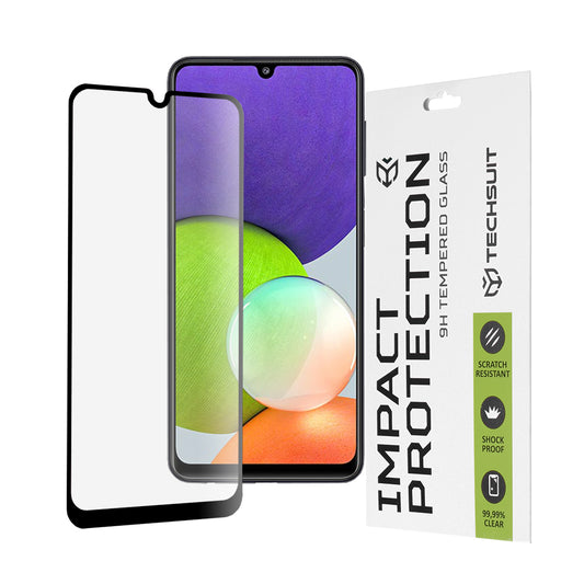 Techsuit skærmbeskyttelsesfilm til Samsung Galaxy M22 M225 / A22 A225, hærdet glas, fuld lim, 111D, sort