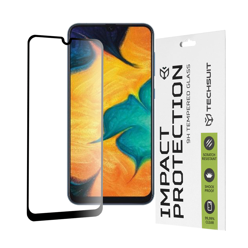 Techsuit Skærmbeskytter til Samsung Galaxy M31 M315 / M21 M215 / A50s A507 / A30s A307, Hærdet Glas, Full Glue, 111D, Sort