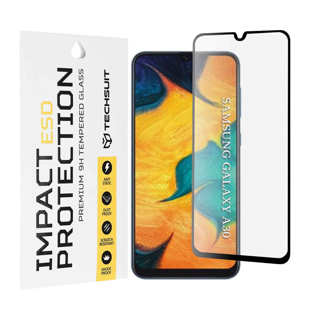 Techsuit skærmbeskytter til Samsung Galaxy M31 M315 / M21 M215 / A50s A507 / A30s A307 / M30s M307, hærdet glas, fuld lim, sort