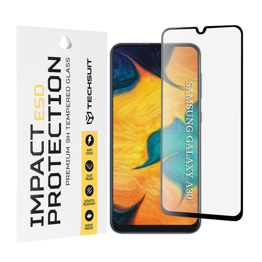 Techsuit Screen Protector Film for Samsung Galaxy M31 M315 / M21 M215 / A50s A507 / A30s A307 / M30s M307, Tempered Glass, Full Glue, Black