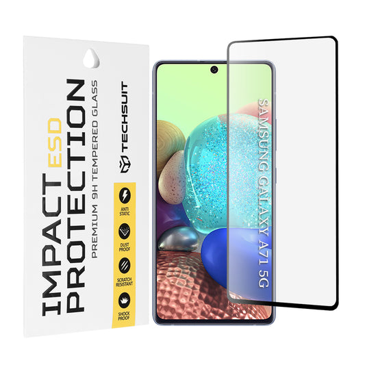 Techsuit skærmbeskyttelsesfilm til Samsung Galaxy M51 M515 / A71 5G A716 / Note10 Lite N770 / A71 A715, hærdet glas, fuld lim, sort