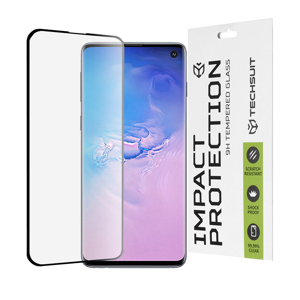Techsuit Screen Protector Film for Samsung Galaxy S10 G973, Tempered Glass, Full Glue, 111D, Black