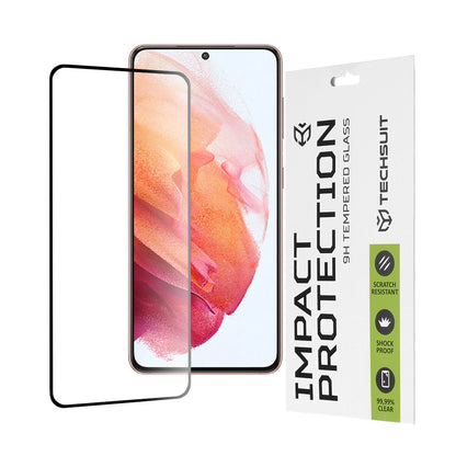 Techsuit skærmbeskyttelsesfilm til Samsung Galaxy S21 5G G991, hærdet glas, fuld lim, 111D, sort