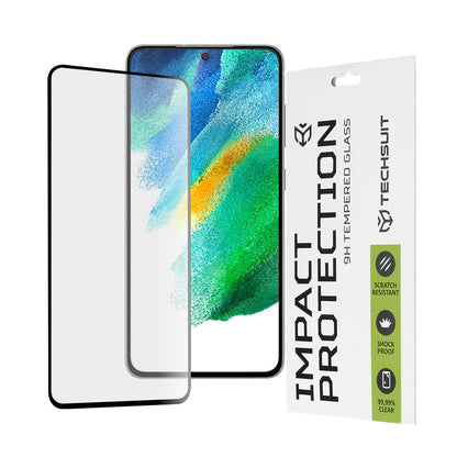 Techsuit skærmbeskyttelsesfilm til Samsung Galaxy S21 FE 5G G990, hærdet glas, fuld lim, 111D, sort