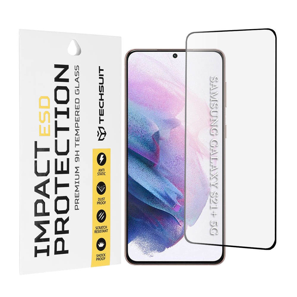 Techsuit skærmbeskytter til Samsung Galaxy S21+ 5G G996, hærdet glas, fuld lim, sort