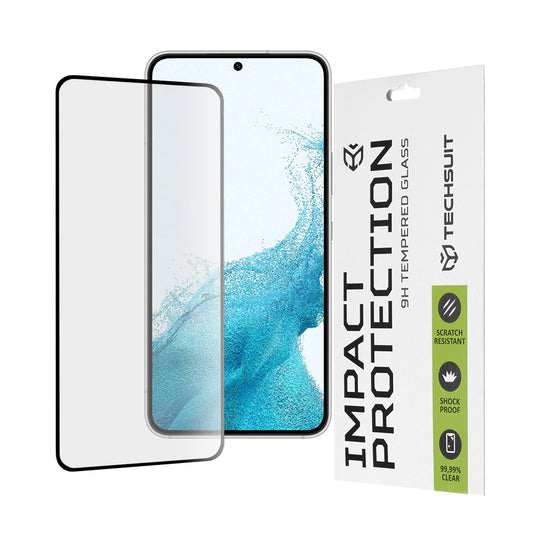 Techsuit skærmbeskyttelsesfilm til Samsung Galaxy S23 S911 / S22 5G S901, hærdet glas, fuld lim, 111D, sort