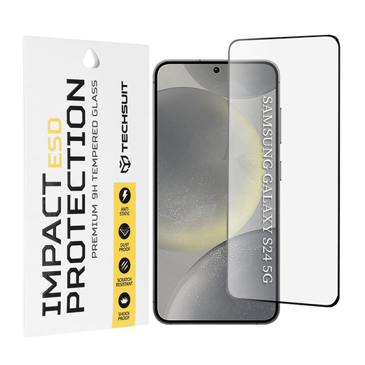 Techsuit skærmbeskyttelsesfilm til Samsung Galaxy S24 S921, hærdet glas, fuld lim, sort