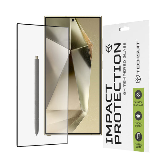 Techsuit skærmbeskyttelsesfilm til Samsung Galaxy S24 Ultra S928, hærdet glas, fuld lim, 111D, sort