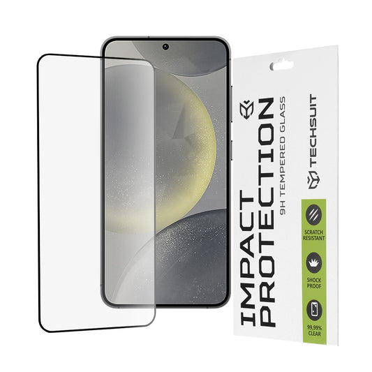 Techsuit skærmbeskyttelsesfilm til Samsung Galaxy S25 S931 / S24 S921, hærdet glas, fuld lim, 111D, sort