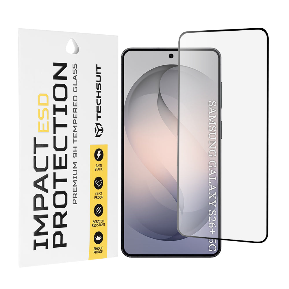 Beskyttelsesfilm Techsuit skærmbeskytter til Samsung Galaxy S26 Plus S947, Hærdet Glas, Full Glue, Sort