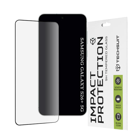 Skærmbeskyttelsesfolie Techsuit til Samsung Galaxy S26 Plus, Hærdet Glas, Full Glue, 111D, Sort