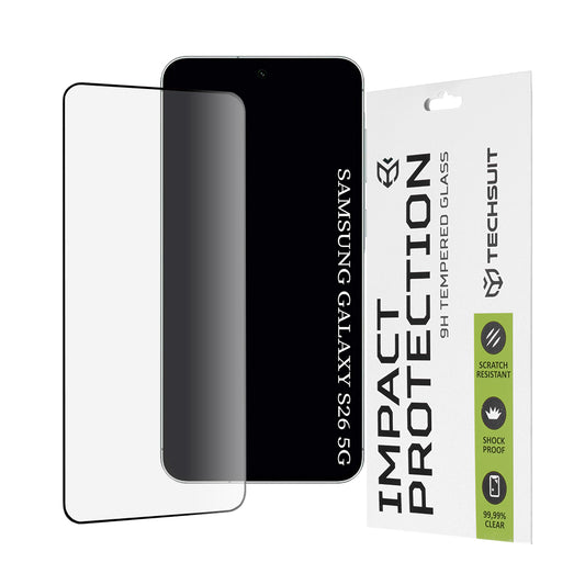 Skærmbeskyttelsesfilm Techsuit til Samsung Galaxy S26, Hærdet Glas, Full Glue, 111D, Sort