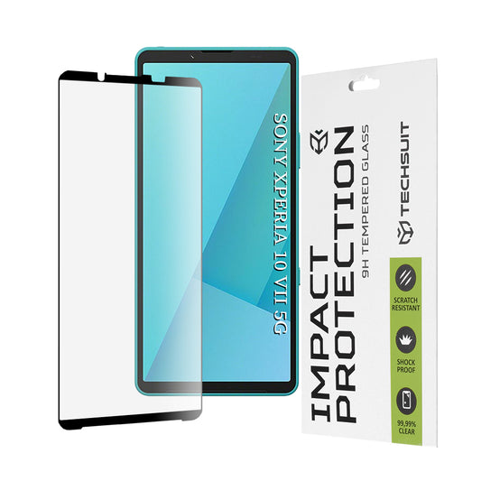 Techsuit skærmbeskyttelsesfilm til Sony Xperia 10 VII, hærdet glas, fuld lim, 111D, sort