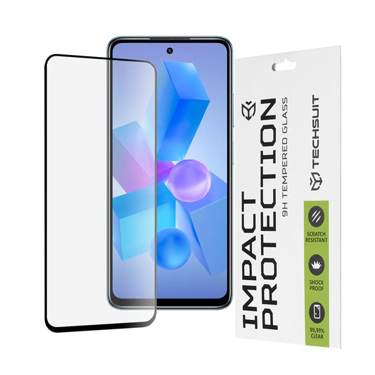 Techsuit skærmbeskyttelsesfilm til Tecno Spark 20 Pro / Pova 5 Pro / Hot 40 / Hot 40 Pro, hærdet glas, fuld lim, 111D, sort