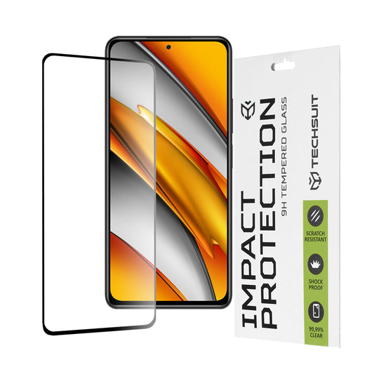 Techsuit skærmbeskyttelsesfilm til Xiaomi Poco F3 / Mi 11i, hærdet glas, fuld lim, 111D, sort