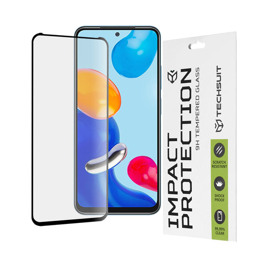 Techsuit skærmbeskyttelsesfilm til Xiaomi Poco M4 Pro / Redmi Note 11S / Note 11, hærdet glas, fuld lim, 111D, sort