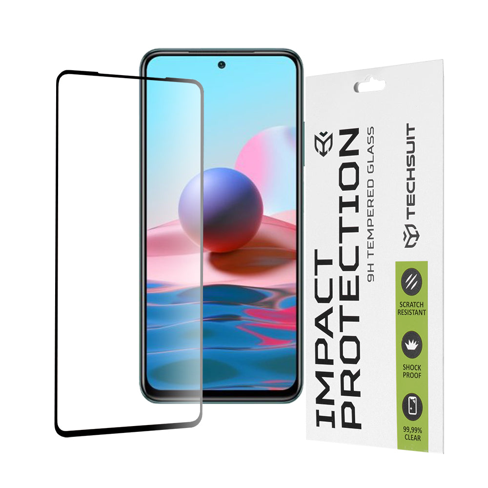 Techsuit skærmbeskyttelsesfilm til Xiaomi Poco M5s / Redmi Note 10S / Note 10, hærdet glas, fuld lim, 111D, sort