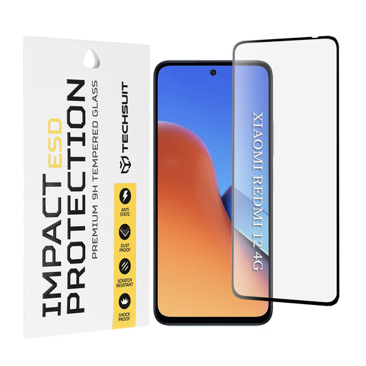 Techsuit skærmbeskyttelsesfilm til Xiaomi Redmi 13 5G / 13 / 12 5G / 12 / Poco M6 4G, hærdet glas, fuld lim, sort