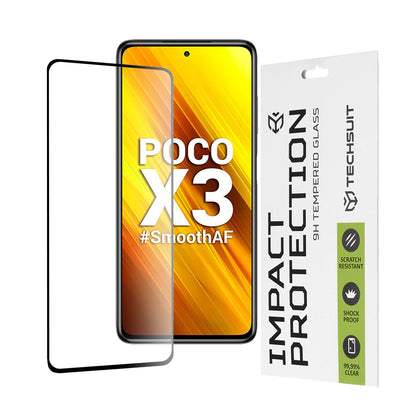 Techsuit skærmbeskytter til Xiaomi Poco X3 Pro / X3 NFC / X3, hærdet glas, fuld lim, 111D, sort