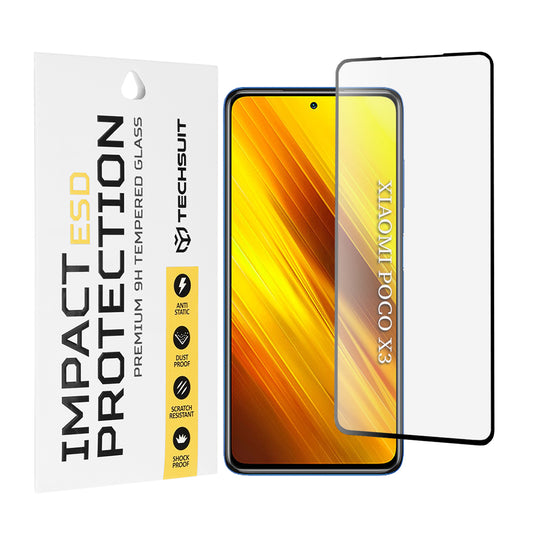 Techsuit skærmbeskyttelsesfilm til Xiaomi Poco X3 Pro / X3 NFC / X3, hærdet glas, fuld lim, sort