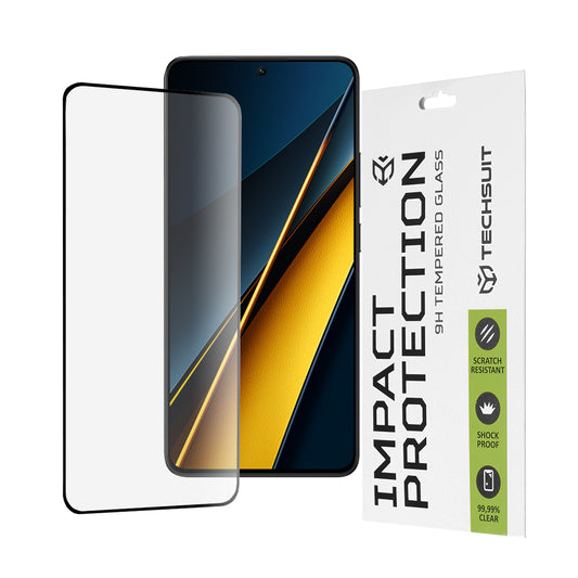 Techsuit skærmbeskyttelsesfilm til Xiaomi Poco X6 Pro, hærdet glas, fuld lim, 111D, sort