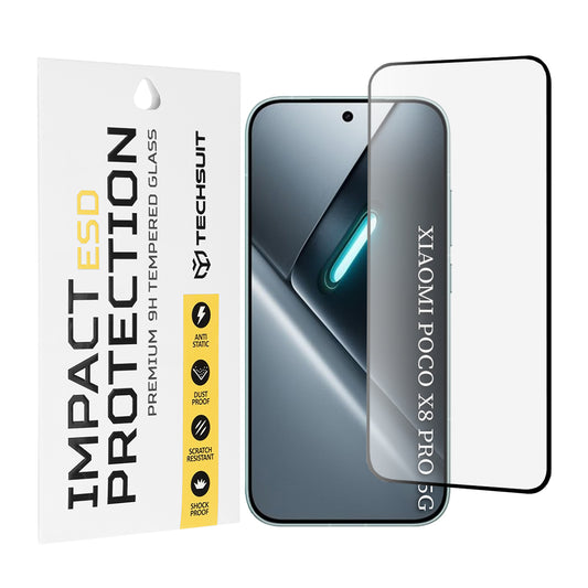 Techsuit skærmbeskyttelsesfilm til Xiaomi Poco X8 Pro, hærdet glas, fuld lim, sort