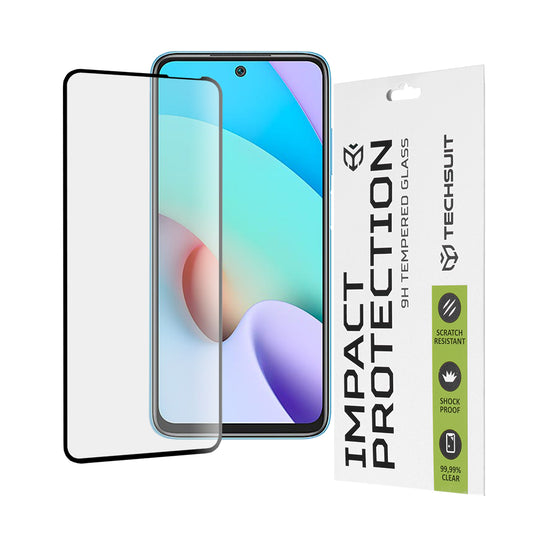 Techsuit skærmbeskyttelsesfilm til Xiaomi Redmi 10 2022 / 10 (2021), hærdet glas, fuld lim, 111D, sort