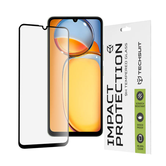 Techsuit Skærmbeskytter til Xiaomi Redmi 13C 5G / 13C / Poco C65, Hærdet Glas, Full Glue, 111D, Sort