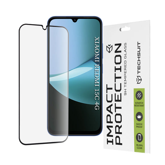 Techsuit skærmbeskyttelsesfilm til Xiaomi Redmi 15C 5G / 15C 4G, hærdet glas, fuld lim, 111D, sort