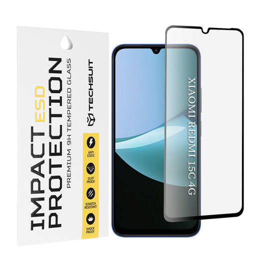 Techsuit skærmbeskyttelsesfilm til Xiaomi Redmi 15C 5G / 15C 4G, hærdet glas, fuld lim, sort