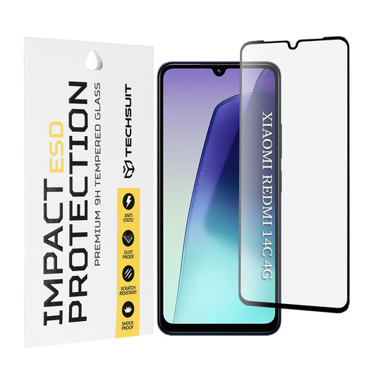 Techsuit skærmbeskyttelsesfilm til Xiaomi Redmi A5 4G (Regional) / 14C / Poco C75, hærdet glas, fuld lim, sort
