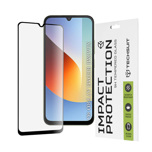 Techsuit skærmbeskyttelsesfilm til Xiaomi Redmi A7 Pro 4G, hærdet glas, fuld lim, 111D, sort