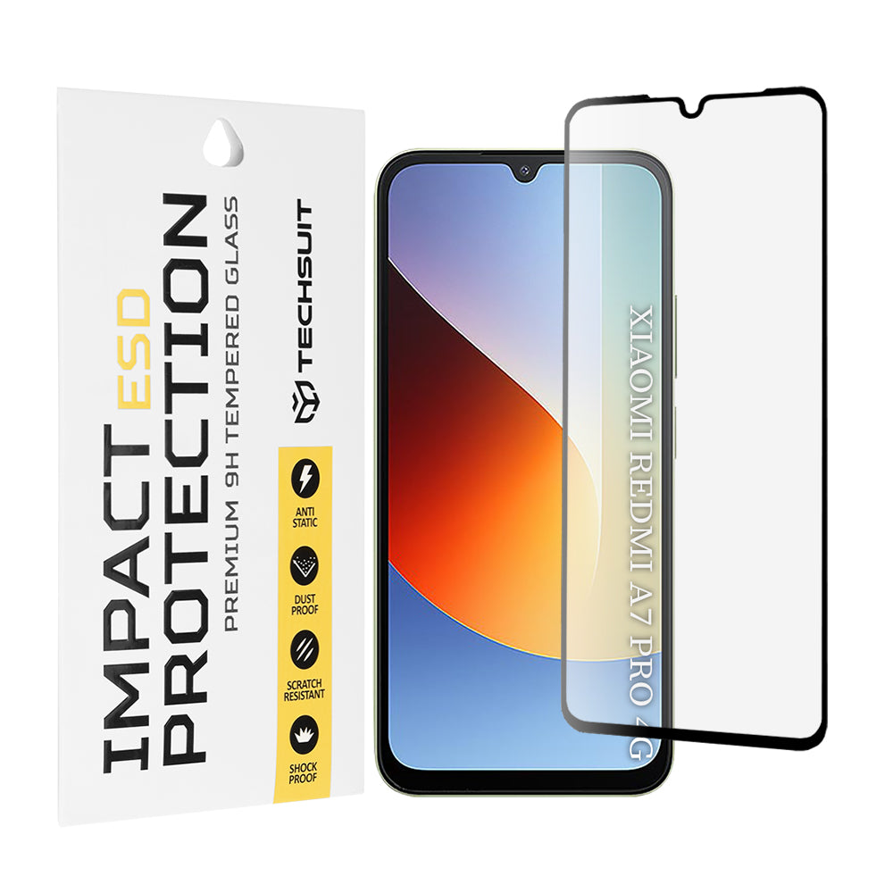 Techsuit Skærmbeskytter til Xiaomi Redmi A7 Pro 4G, Hærdet Glas, Fuld Lim, Sort