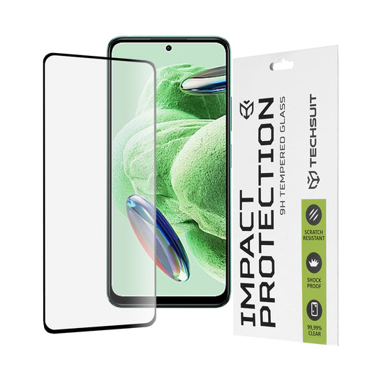 Techsuit Skærmbeskyttelsesfilm til Xiaomi Redmi Note 12 4G / Poco X5 / Note 12 5G, Hærdet Glas, Full Glue, 111D, Sort