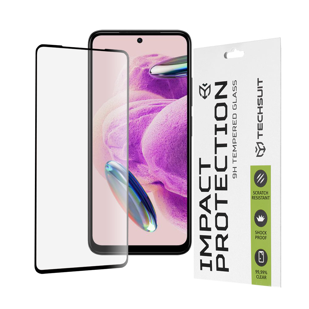 Techsuit skærmbeskyttelsesfilm til Xiaomi Redmi Note 12S, hærdet glas, fuld lim, 111D, sort