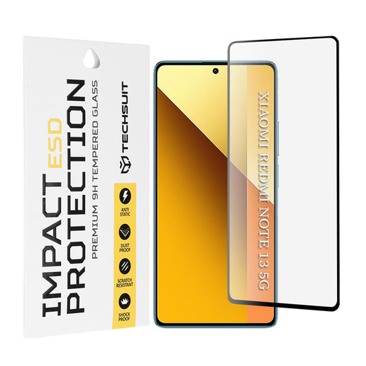 Techsuit skærmbeskyttelsesfilm til Xiaomi Redmi Note 13 5G, hærdet glas, fuld lim, sort