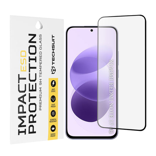 Techsuit skærmbeskytter til Xiaomi Redmi Note 17 4G / Note 17 5G, hærdet glas, fuldlimet, sort