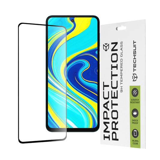 Techsuit Skærmbeskyttelsesfilm til Xiaomi Redmi Note 9S / Note 9 Pro / Note 9 Pro Max, Hærdet Glas, Full Glue, 111D, Sort